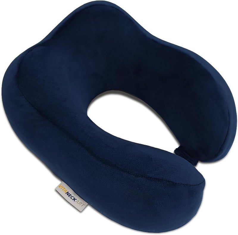 VITANECKART Hump travel pillow, High-end memory foam neck pillow, double support for neck, head and chin, 360° ergonomic design full neck wrap pillow, suitable for office, airplane and car (Dark blue) - Image 1
